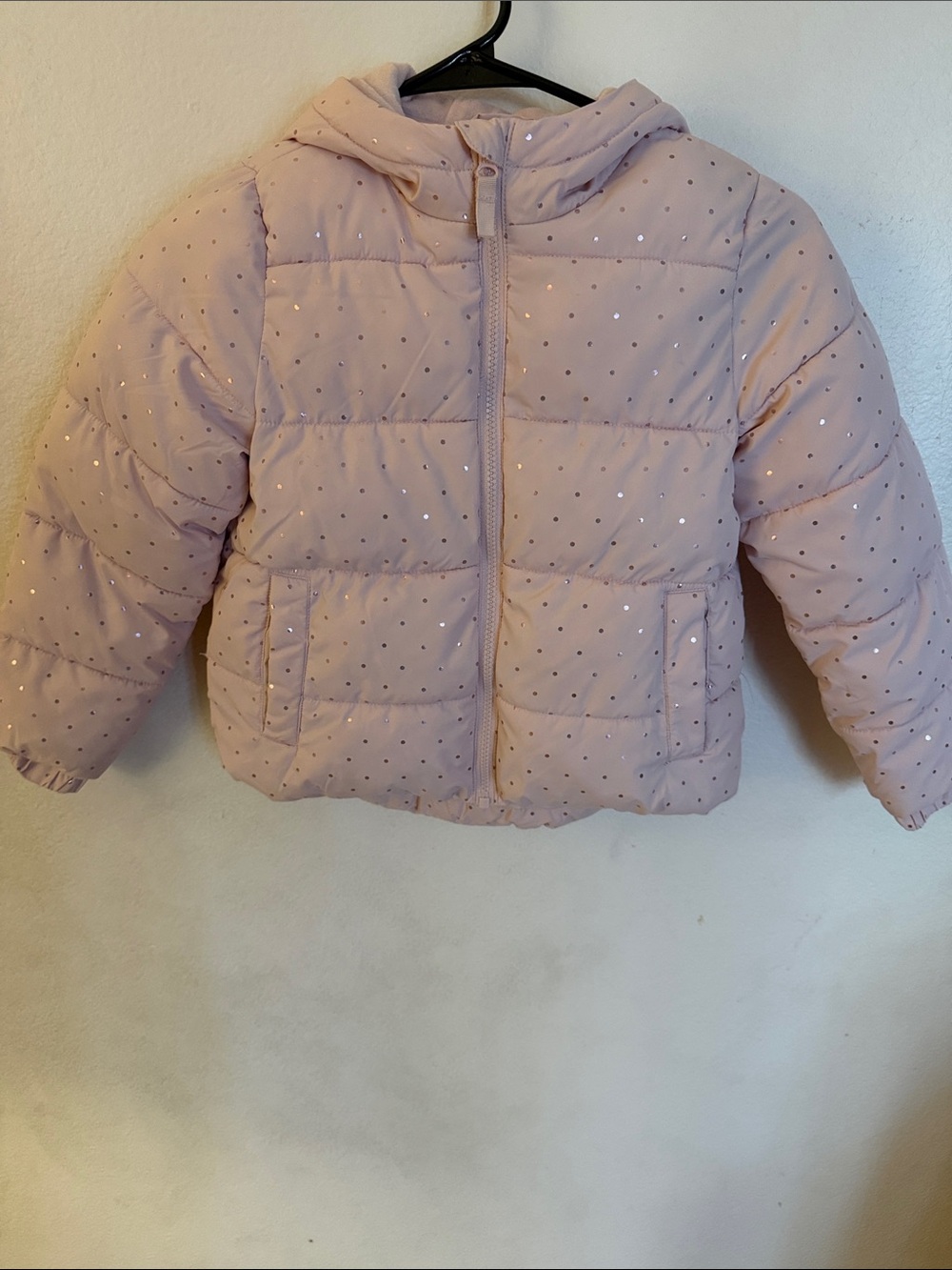 Swiss Tech Girls Hooded Puffer Jacket - Light Pink with Silver Dots